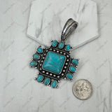 PDS251230-02-BLUE                            Silver metal with blue turquoise stone cross Pendent