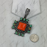 PDS251230-02-RED-BLUE                                  Silver metal with red and blue turquoise stone cross Pendent