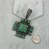 PDS251230-02-BLUE                            Silver metal with blue turquoise stone cross Pendent