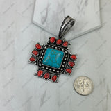 PDS251230-02-RED-BLUE                                  Silver metal with red and blue turquoise stone cross Pendent