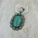 PDS251230-06-GREEN-ORANGE                       Silver metal with green and orange turquoise stone oval Pendant