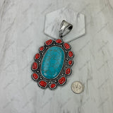 PDS251230-06-GREEN-ORANGE                       Silver metal with green and orange turquoise stone oval Pendant