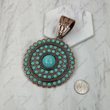 PDS251230-11CP-BLUE                Copper metal with blue turquoise stone flower concho Pendent