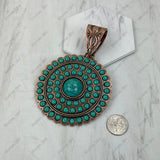 PDS251230-11CP-BLUE                Copper metal with blue turquoise stone flower concho Pendent