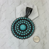 PDS251230-11SL-BLUE                   Silver metal with blue turquoise stone flower concho Pendent