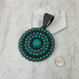 PDS251230-11SL-BLUE                   Silver metal with blue turquoise stone flower concho Pendent