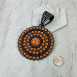 PDS251230-11SL-BLUE                   Silver metal with blue turquoise stone flower concho Pendent