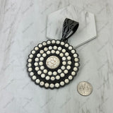 PDS251230-11SL-BLUE                   Silver metal with blue turquoise stone flower concho Pendent