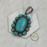 PDS260530-01-BLUE            Silver metal with blue turquoise stone oval pendent