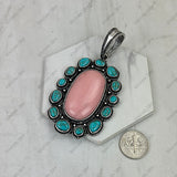 PDS260530-01-BLUE-RED           Silver metal with blue and red turquoise stone oval pendent