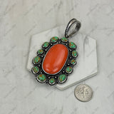 PDS260530-01-BLUE-RED           Silver metal with blue and red turquoise stone oval pendent