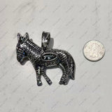 PDY250823-01-BLUE          Silver metal donkey with blue turquoise stone pendent