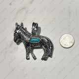 PDY250823-01-BLUE          Silver metal donkey with blue turquoise stone pendent