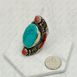 RG240721-38              German silver with blue turquoise and red coral Earrings