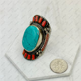 RG240721-40              German silver with blue turquoise and red coral Earrings