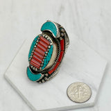 RG240721-41              German silver with blue turquoise and red coral Earrings