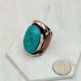 RG240721-42              German silver with blue turquoise and red coral Earrings