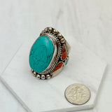 RG240721-44             German silver with blue turquoise and red coral Earrings