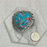 RG250308-01          Silver metal with blue turquoise stone heart strength Ring