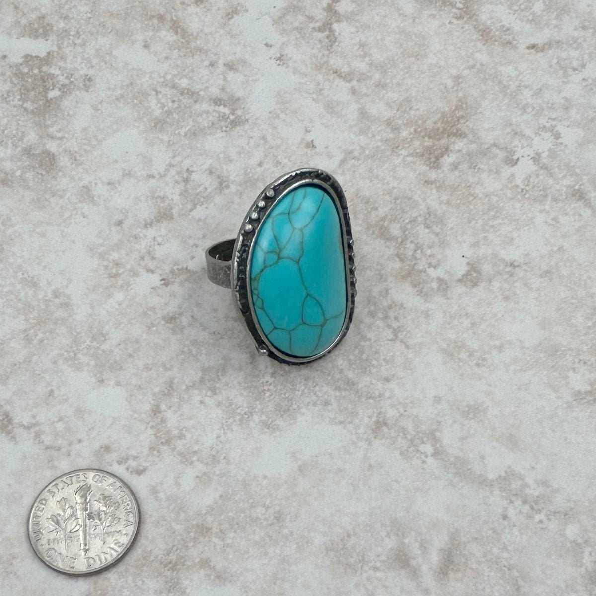 RGS230701-01-BLUE     Silver with turquoise stone oval adjustable Ring