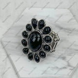 RGS230701-02-BLACK              Silver with black stone concho stretch Ring