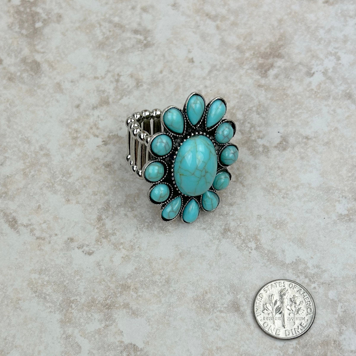 RGS230701-02-BLUE	Silver with turquoise stone concho stretch Ring