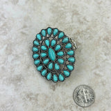 RGY220330-02-BLUE-SILVER    Silver with blue turquoise stone concho stretch Ring