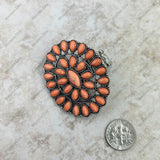 RGY220330-02-ORANGE-SILVER     Silver with orange stone concho stretch Ring