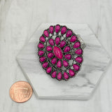RGY220330-02-HOT PINK-SILVER             Silver with hot pink stone concho stretch Ring