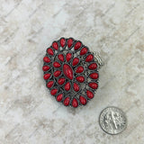RGY220330-02-RED-SILVER     Silver with red stone concho stretch Ring