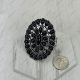 RGY220330-02SL-BLK                Silver metal with black stone oval stretch Ring