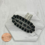 RGY220330-03-BLACK-SILVER                             Silver with black stone oval concho stretch Ring