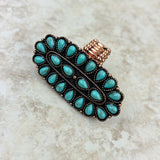 RGY220330-03-BLUE-COOPER    Cooper with blue turquoise stone oval concho stretch Ring