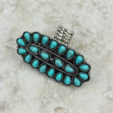 RGY220330-03-BLUE-SILVER    Silver with blue turquoise stone oval concho stretch Ring