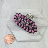 RGY220330-02-LIGHT PINK-SILVER            Silver with light pink stone concho stretch Ring