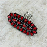 RGY220330-03-RED-SILVER                    Silver with red stone oval concho stretch Ring