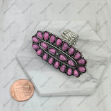 RGY220330-03-LIGHT PINK-SILVER                                 Silver with light pink stone oval concho stretch Ring