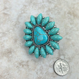 RGY220430-01-BLUE     Silver with blue turquoise stone concho stretch Ring