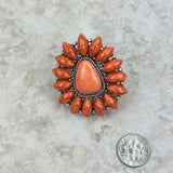 RGY220430-01-ORANGE     Silver with orange stone concho stretch Ring