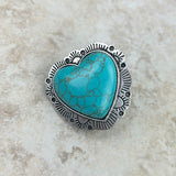 RGY220430-25-BLUE   Silver with blue turquoise stone heart Ring