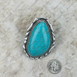 RGY230225-01-BLUE    Large Silver oval with blue turquoise stone stretch Ring