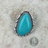 RGY230225-01-BLUE    Large Silver oval with blue turquoise stone stretch Ring