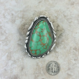 RGY230225-01-GREEN    Large Silver oval with green stone stretch Ring