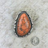 RGY230225-01-ORANGE    Large Silver oval with orange stone stretch Ring