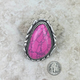 RGY230225-01-PINK     Large Silver oval with hot pink stone stretch Ring