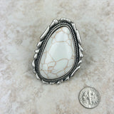 RGY230225-01-WHITE    Large Silver oval with white stone stretch Ring
