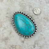 RGY230225-02-BLUE     Large Silver oval with blue turquoise stone stretch Ring
