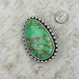 RGY230225-02-GREEN     Large Silver oval with green stone stretch Ring