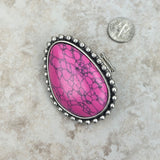 RGY230225-02-PINK    Large Silver oval with hot pink stone stretch Ring