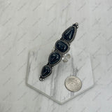 RGY231205-01SL-BL              Silver metal with blue turquoise stone long bar Ring